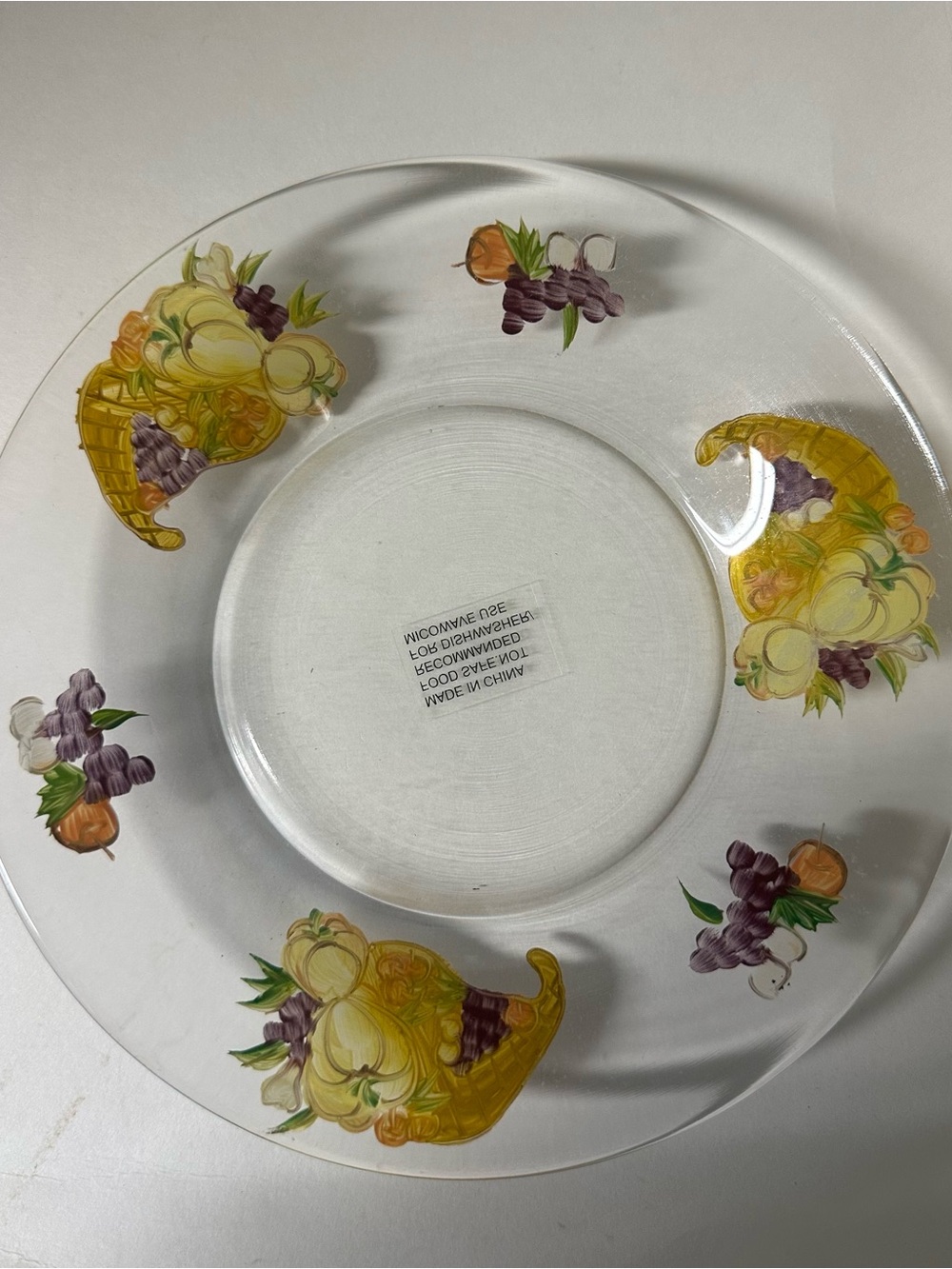 Decorative Glass Fruit Plate with Yellow Cornucopia Design